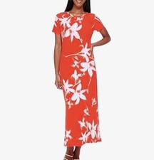 NWT Calvin Klein Orange Ivory Floral Short Sleeve Maxi Dress Size S Tshirt style