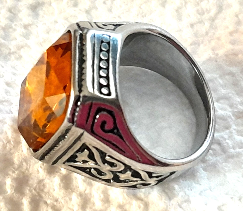 Men's Heavy Comfort Band Ring Faceted Simulated Topaz Stainless Steel Size 7 - Image 4 of 4