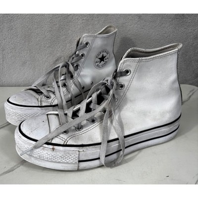 Converse Chuck Taylor All Star Lift Hi Women 8.5 White Fair Leather Platform