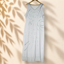 Unbranded Dress Women 2XL Gray Striped Maxi Long V-Neck Sleeveless Zipper Lined
