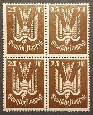 Germany Stamps 1923 Airmail Pidgeon 25m Brown MM block of 4 SG271 MI265 - Image 1 of 2