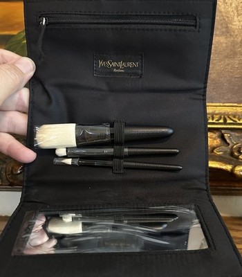YSL Yves Saint Laurent 3 pc Mini Brush Set w/ Travel Case mirror  NEW w box GIFT