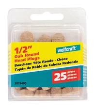 Wolfcraft Round Oak Head Plug 1/2 in. D X 0.3 in. L Natural 25-Pack