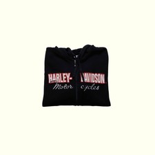 HARLEY-DAVIDSON MOTORCYCLES VTG Y2K 90s RETRO STRIPE BLACK ZIP SWEATSHIRT SZ XL