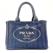PRADA Canapa Mini Tote Bag Purse Canvas Blue Auth