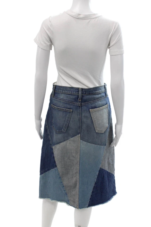 Current/Elliott Women A-Line Skirt Blue Geometric Cotton Size 0 - Image 3 of 4