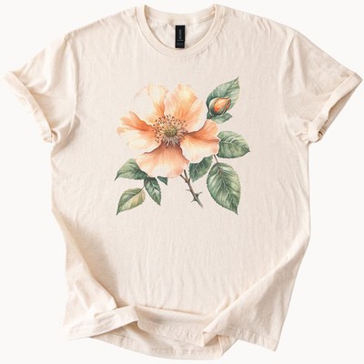 Peach Wild Rose Flower Comfort Tee Floral Nature Garden Graphic T-