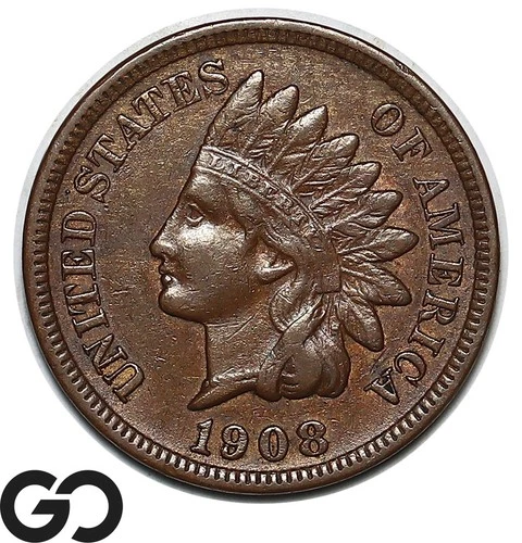 1908-S Indian Head Cent Penny, Choice XF++/AU Better Date