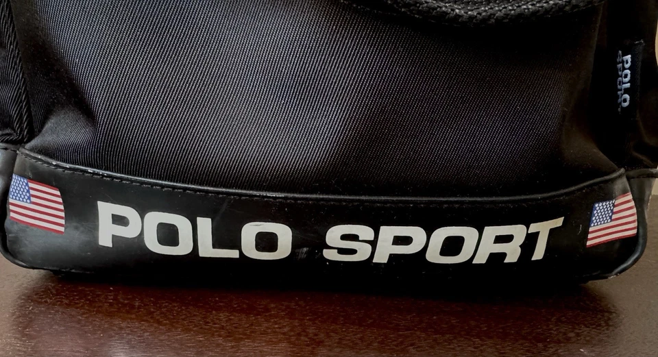 复古 Polo Sport Ralph Lauren 美国国旗黑色尼龙托特包钱包 1990 年代 Y2K — 第 3/4 张图片