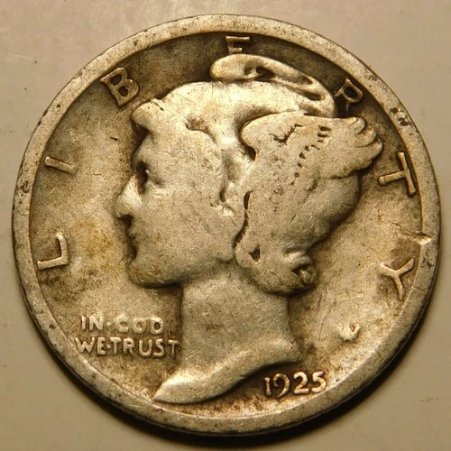 1925 D Mercury Dime 90% Silver VG - F   "Actual Coin Pictured - Appears Cleaned"