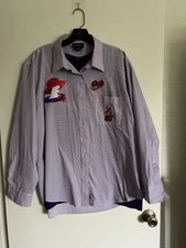 Las Olas Glam Button Up Shirt Purple Pinstripe Red Hat Women XL & A Freebie Top
