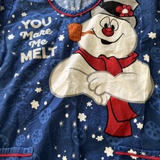 Frosty The Snowman Womens Scrub Top M Blue Christmas V-neck You Make Me Melt