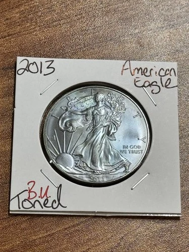 2013 AMERICAN SILVER EAGLE BU 1 OZ SILVER TONING TONED COIN (Raw16928) (AF)