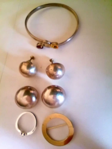 Vintage STERLING SILVER   "GEMS" LOT   BRACELET,BROOCH,EARRINGS  32.3 Grams