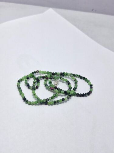 925 Sterling Silver 18" Strand Necklace Ruby Zoisite Gemstone 3 mm Round Beads - Picture 11 of 12