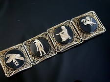 Vintage Art Deco Egyptian Revival 6 Panel Bracelet 800 Silver L3035