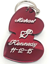 Personalized Acrylic Mirror Double Heart Keychain Custom Engraved Free Key Chain