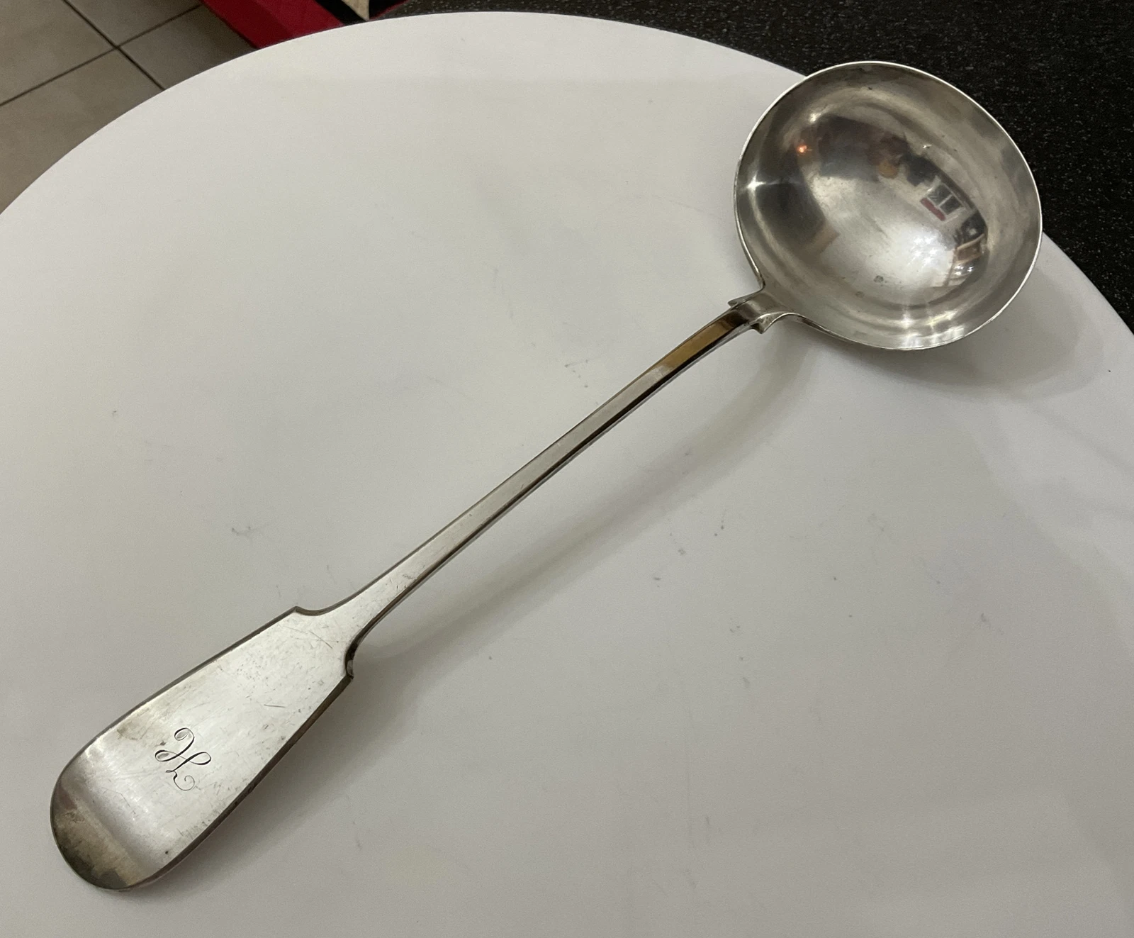 Antique Victorian Silver Plate 33cm Fiddle Patt Soup Gravy Sauce Ladle Cutlery