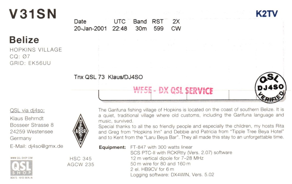 Hopkins Village Belize V31SN QSL Radio Postcard | eBay