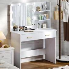 90cm White Vanity Makeup Desk Dressing Table with 10 LED Lighted Mirror Dimmable