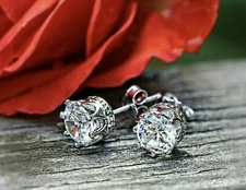 4 Ct Round-Cut VVS1/D Lab Created Solitaire Crown Stud Earrings 14K White Gold