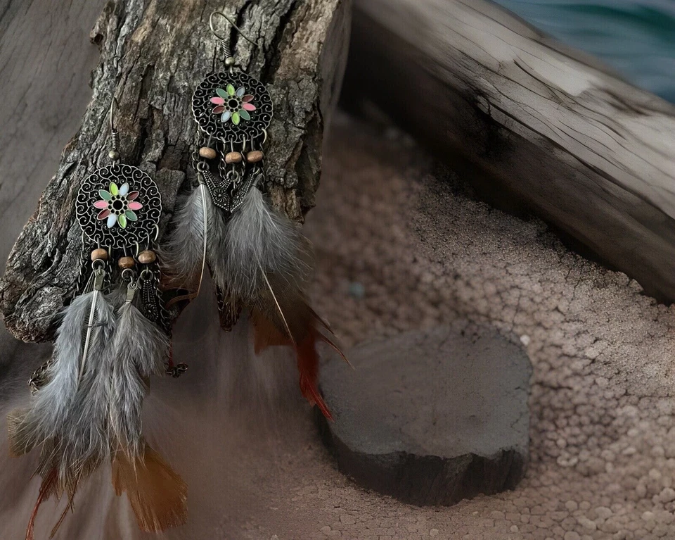 Pendientes boho atrapasueños con plumas - Nuevos Foto 2 de 3