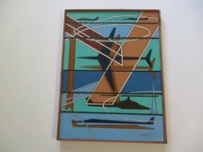 VINTAGE POP OP ART PAINTING AVIATION JET PLANE HELICOPTER MODERNISM CUBISM FLY