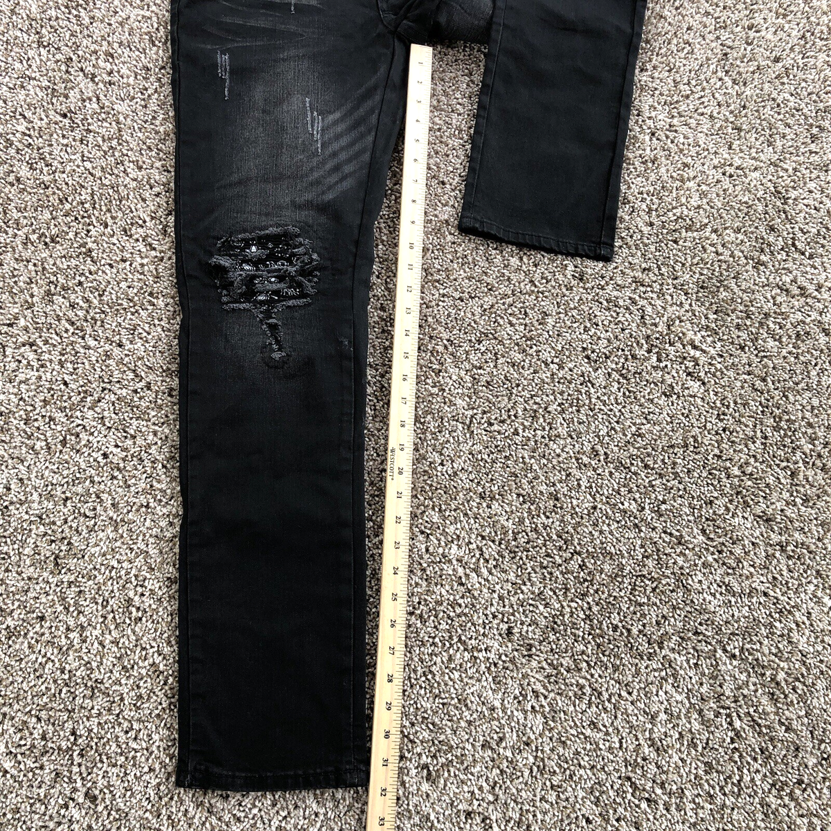 Amiri MX1 Ripped Paisley Bandana Patch Denim Jean Size 36 Black