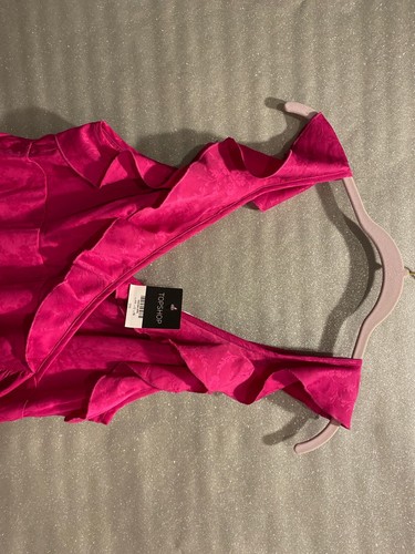NWT TOPSHOP Hot Pink Floral Jacquard Ruffle Trim Wrap V-Neck Midi Maxi Dress 12 - Picture 3 of 6