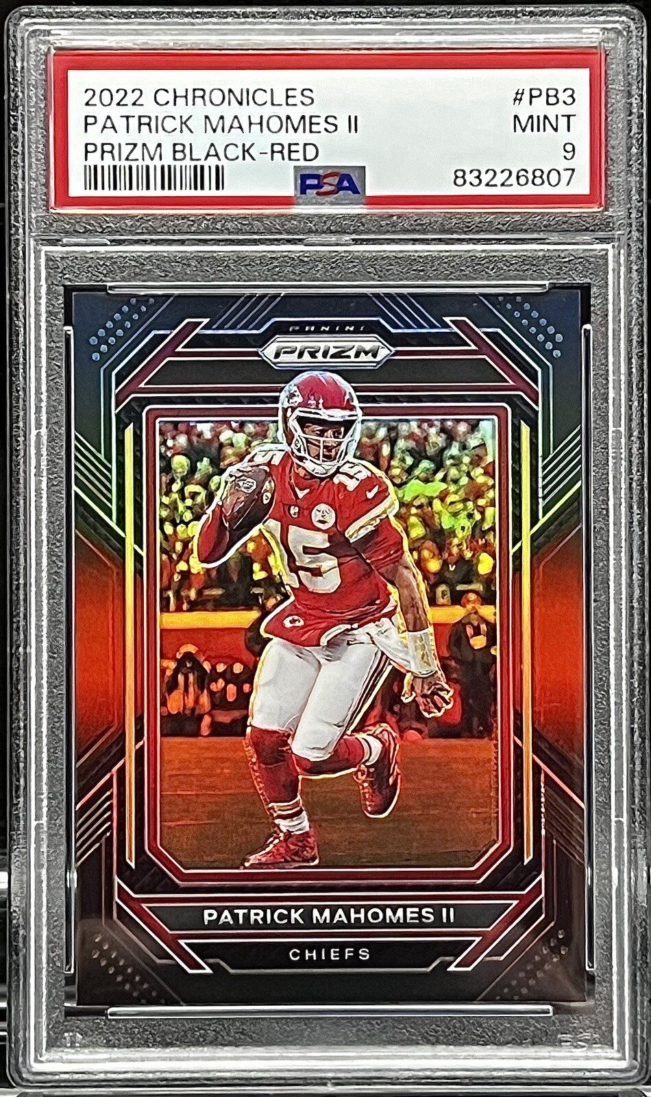 2022 Chronicles Prizm Black #PB3 RED /99 Patrick Mahomes PSA 9 Mint KC Chiefs