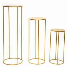 3 Pcs Gold Metal Flower Stand - Elegant Column Decor for Weddings & Events