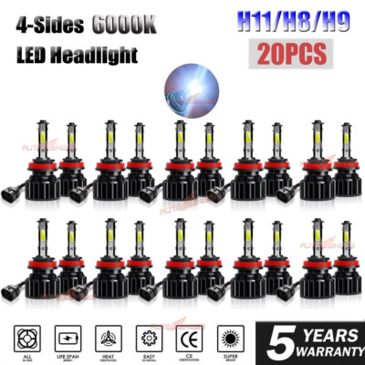 20pcs H11 LED Headlight 6000K 2000W 30000LM 4Side High Low Beam bulbs High Power
