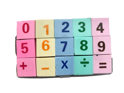 3x kleine Schachteln Zahlen Zahlen Zahlen Mathe Zeichen Radiergummis Schreibwaren Set Plexiglas Box