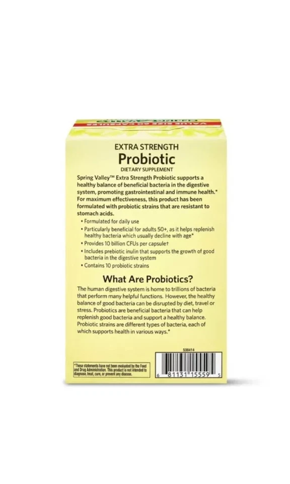 Spring Valley Extra Strength Probiotic Vegetable Capsules, 60 Capsules Exp:10/25 - Image 2 of 3