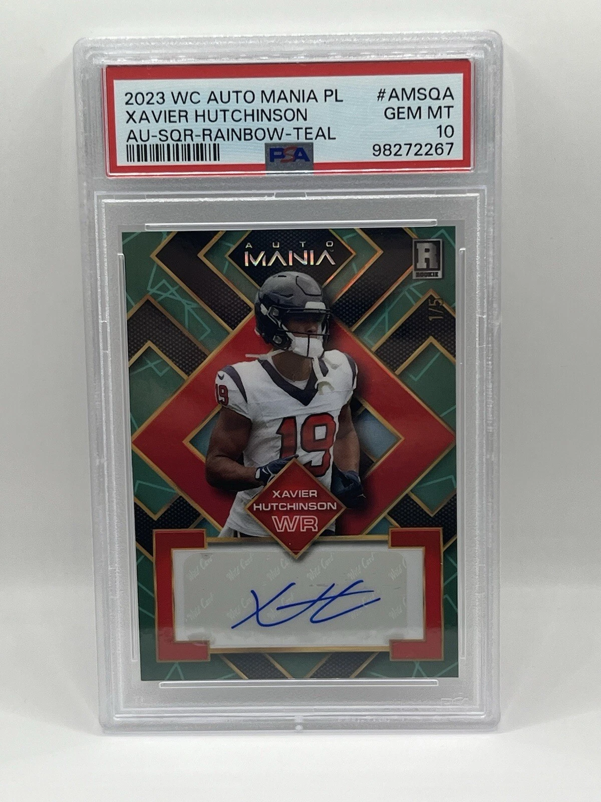 Xavier Hutchinson Wild Card Auto Mania Pro Look Autographs #AMSQA Square-Rainbow Foil-Teal