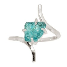 Natural Neon Blue Apatite Rough 925 Silver Ring Jewelry s.6.5 ALLR-31346