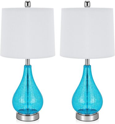 TPAMSWO Glass Table Lamps Set of 2, Modern Blue Cracked