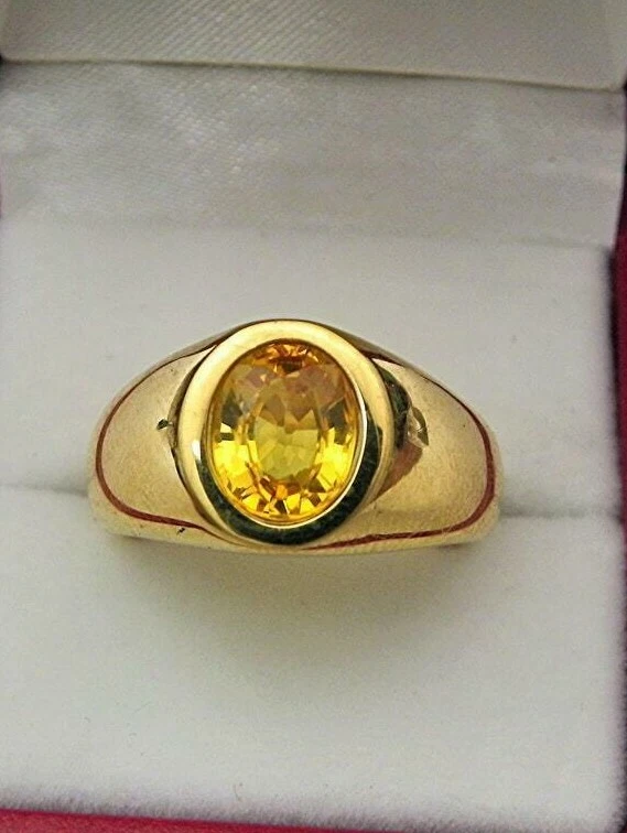 Men's Yellow Sapphire Ring, Pukhraj Ring, Sapphire Gemstone Ring, Gift Ring  | eBay