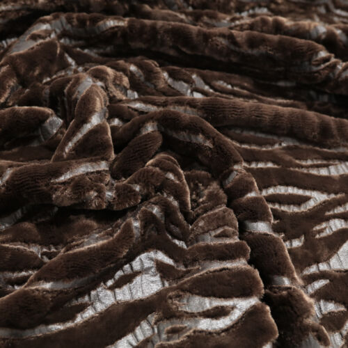 50cm brauner Zebra beflockter Samt Stoff Webpelz Kunstpelz Decke Jacke Kissen - Bild 1 von 2