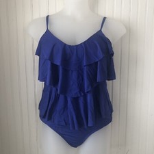 KENNETH COLE REACTION Swimsuit Tankini 2pc Ocean Blue Ruffles Hipster Size Large