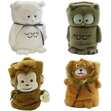 CUDDLE OWL MONKEY LION SNUGGLE BLANKET WARM  COMFORT BLANKIE SUPER SOFT FLEECE