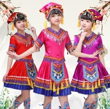 Kids Girls Printed Hmong Dancing Dress Chinese Folk Dancewear Costume Did9