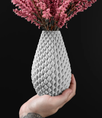 3D-gedruckte Vase mit Tannenzapfenstruktur | Dekor in Drachenschuppenform | moderner Wohnakzent
