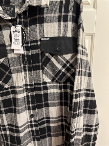Born Fly Men's Flannel Shirt Sz 2xL Black/Gray Print - Picture 2 of 7