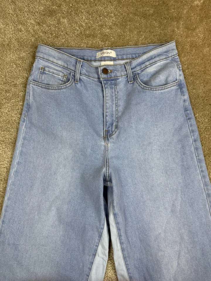 VIbrant MIU Wide Leg Jeans Size 13 / 30 Color Block Panel 2-Tone High Rise A343 - Image 2 of 4