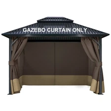 Aoodor 10' x 10' Gazebo Curtain Replacement Universal 4-Panel Sidewalls