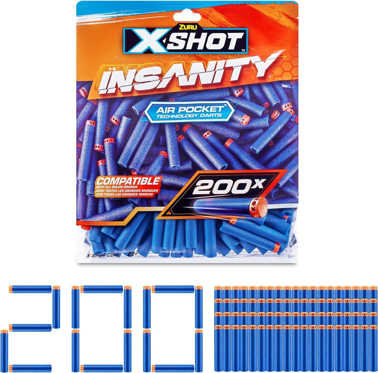 Набор для заправки дротиков XShot Insanity 200 от ZURU, совместимый с XShot и другими бра