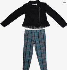 Blush by Us Angels Two Piece Girls Jacket & Plaid Pants Set Black/Teal SZ-8 NWT