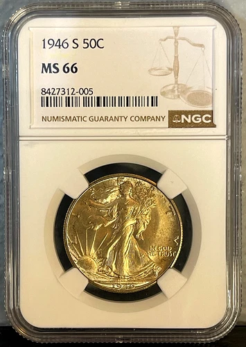 1946 S Walking Liberty Silver Half Dollar NGC MS66 - Beautifully Toned!