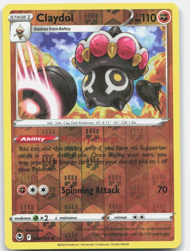 Pokemon TCG Claydol 094/195 SWSH12: Silver Tempest Reverse Holo NM
